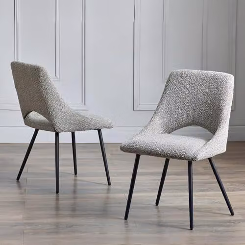 Julian Bowen Iris Set of 2 Grey Boucle Upholstered Dining Chairs, H 84 x W 61 x D 52 cm