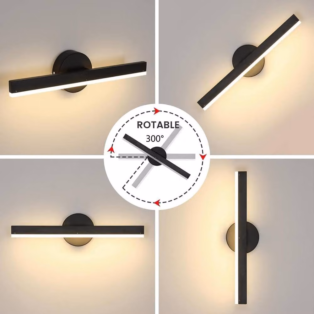 Goeco 12W LED Bathroom Mirror Light in Black with 300 Degree Rotatable Warm White 3000K Illumination – 4