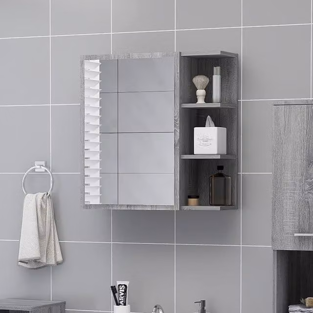 Berkfield Home Grey Sonoma Bathroom Mirror Cabinet, W: 62.5 cm, D: 20.5 cm, H: 64 cm