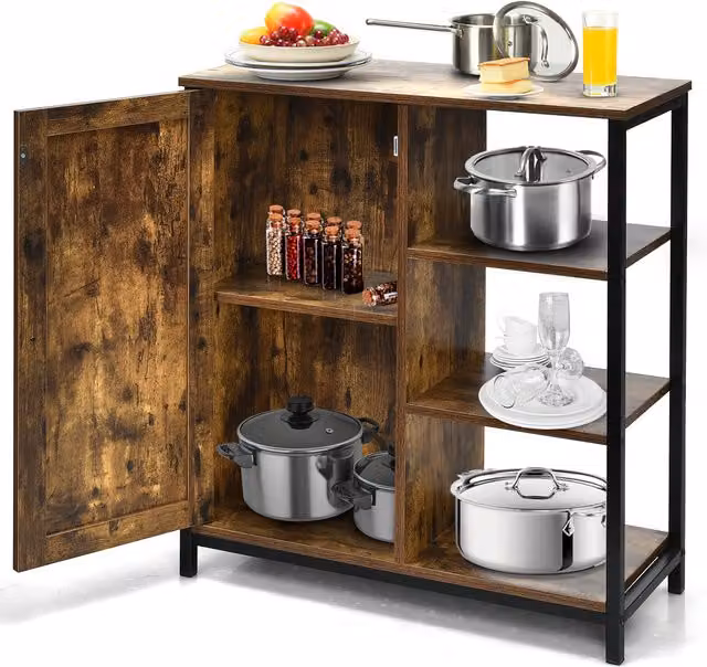 COSTWAY Industrial Kitchen Storage Cabinet in Brown