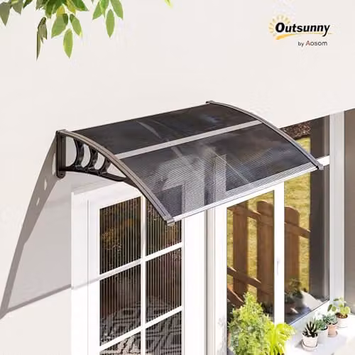 Outsunny Wall-Mounted Front Door Canopy Outdoor Awning Rain Shelter, Black, W: 100 cm, D: 75 cm – 2