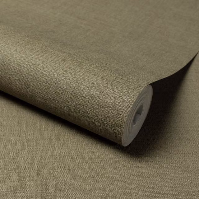 Grandeco Plain Linen Effect Textile Wallpaper in Green
