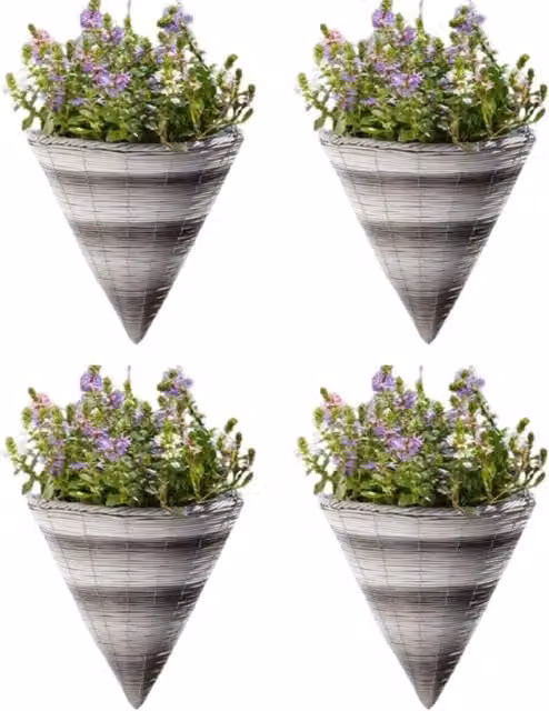 Marco Paul Grey Rattan Effect Hanging Flower Basket Planter, Diameter: 35.56 cm