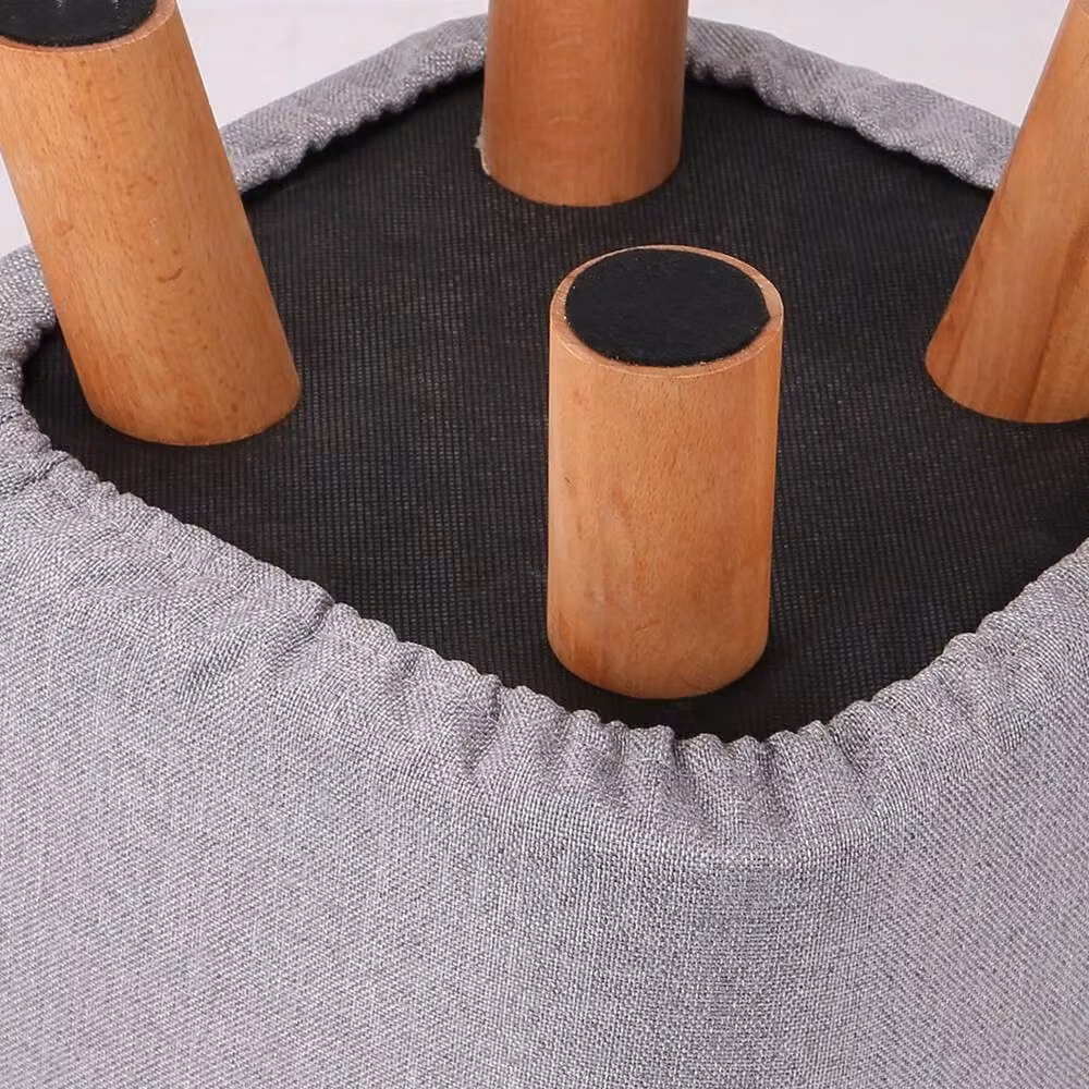 FORGEVIO Grey Fabric Padded Rectangular Wooden Footstool Ottoman with Removable Cover – 5