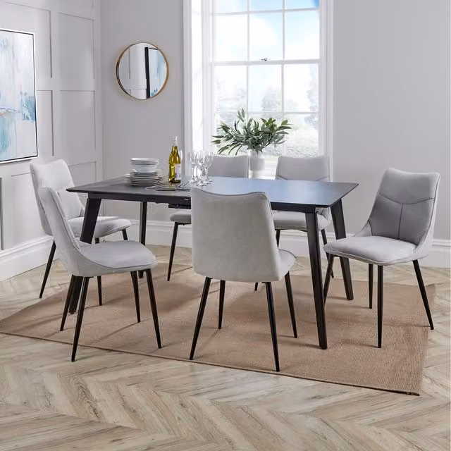 Home Source Florian Extending Table and Odette Chair Set in Grey and Black