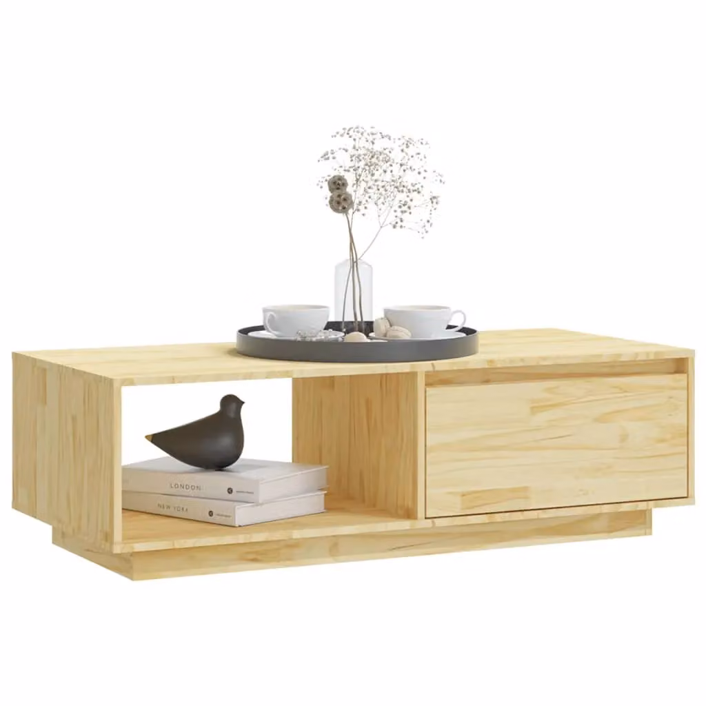 Berkfield Home Modern Rectangular Coffee Table in Brown Solid Pinewood, W: 110 cm, D: 50 cm, H: 33.5 cm – 2