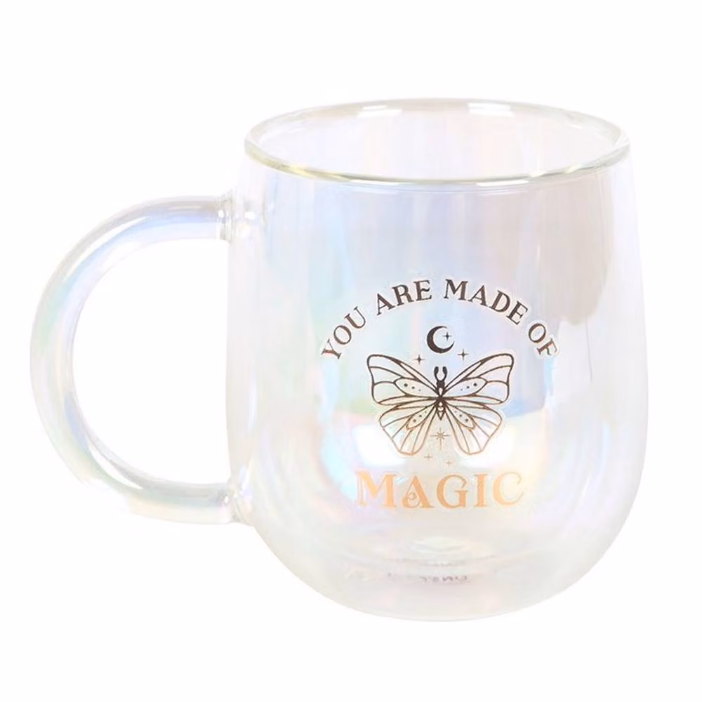 Uniqueful You Are Made of Magic Iridescent Double Walled Glass Mug in Gold and Multicolour, 300ml – 3