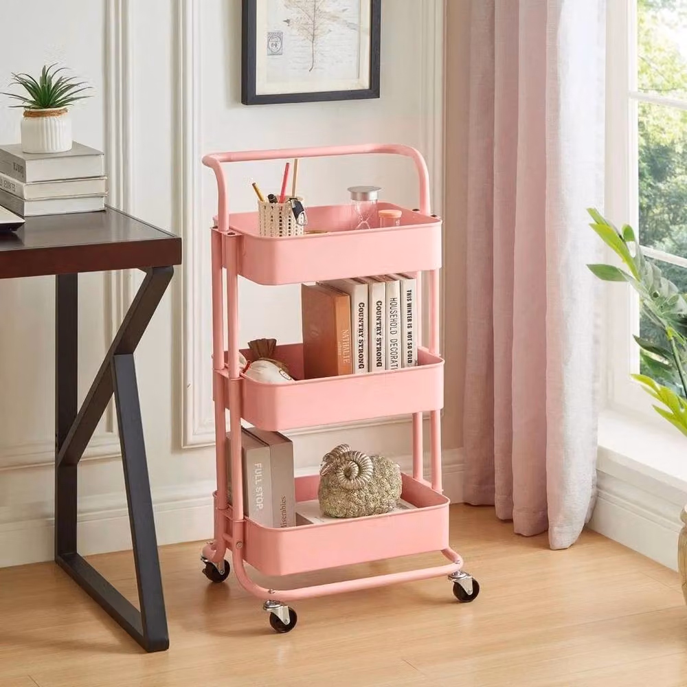 Havendro 3 Tier Metal Storage Cart on Wheels in Pink – 2