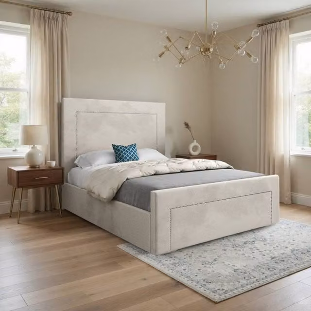 Casani Kemsing Upholstered Velvet Designer Bed Frame in Beige, W/D/H: 90 x 190 x 137 cm