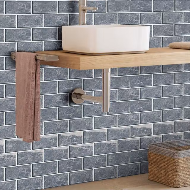 Livingandhome 10-Piece Grey Marble Effect Adhesive Wall Tile Stickers