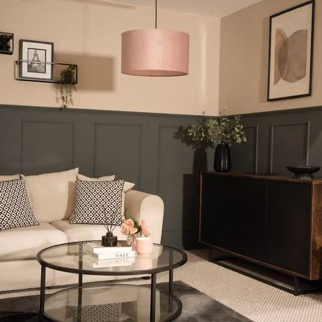 ValueLights Reni Large Pink Velvet Round Pendant Shade