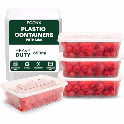 ECONX 25 Piece Set of Airtight Plastic Food Storage Containers with Lids, 650ml, Transparent – 1
