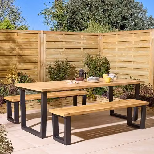 Rowlinson Stockholm Six Seater Acacia Wood and Metal Garden Dining Set in Natural Brown – 1
