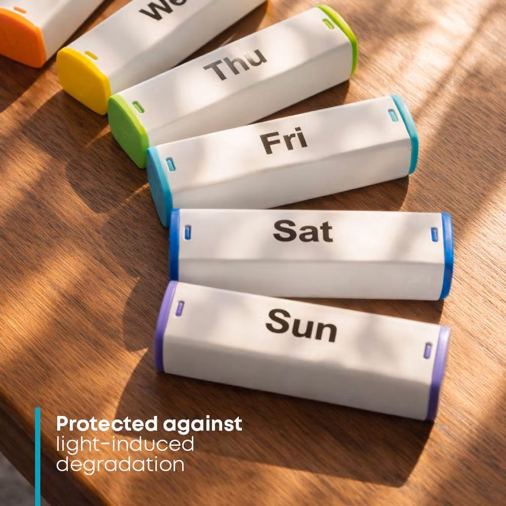 FINEWAY Monthly Pill Organiser AM PM with Stand, 28 Day Colour-Coded, White and Multicolour – 5