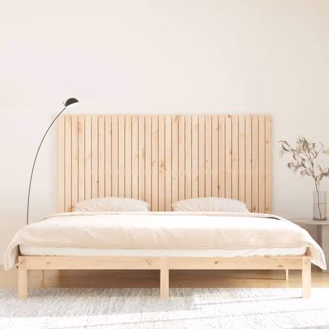 Berkfield Home Solid Wood Pine Wall Headboard in Beige, W: 204 cm, H: 110 cm, D: 3 cm