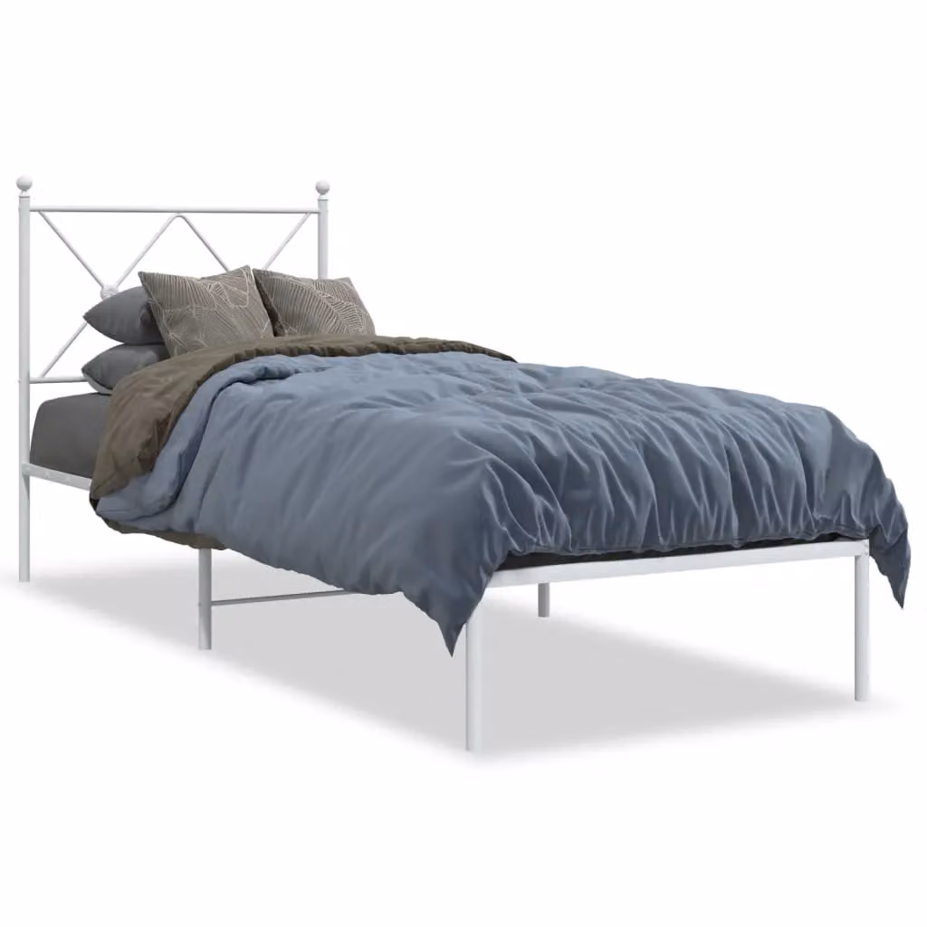 Berkfield Home Metal Bed Frame with Headboard, White, W: 80 cm, L: 200 cm – 2