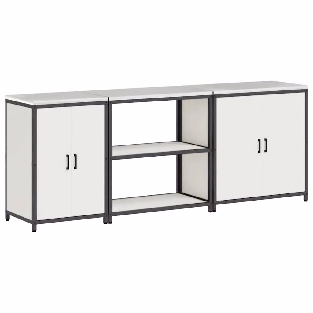 Berkfield Home 3-Piece Industrial Kitchen Pantry Storage Set in White Lacquered Cold-Rolled Steel with Hinged Doors and Internal Shelves – 2
