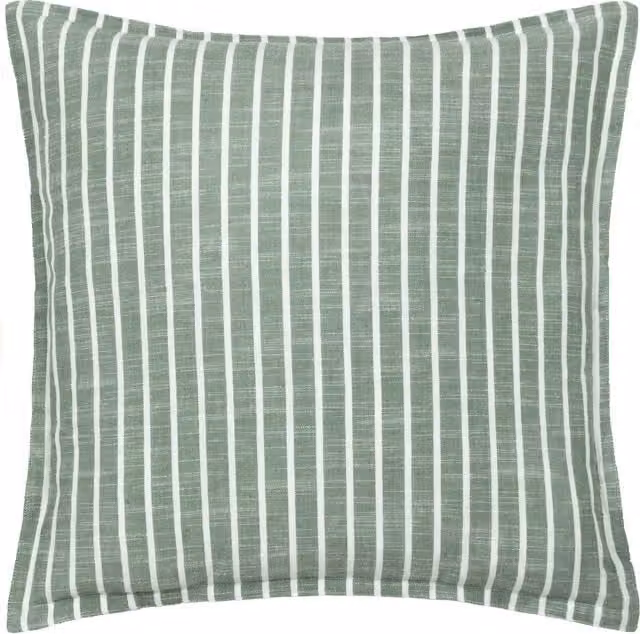 Tala Stripe Reversible Green Cotton and Polyester Filled Square Cushion
