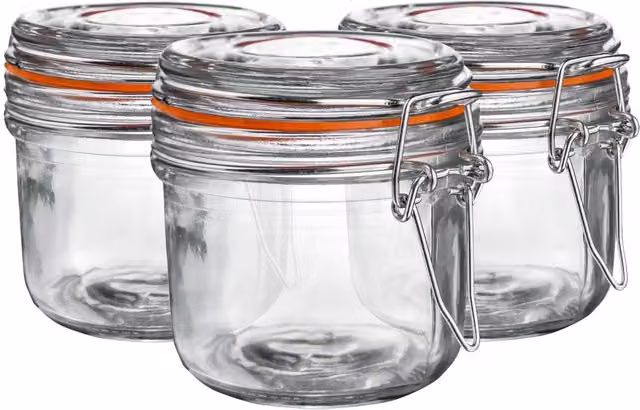 Argon Tableware Transparent Glass Storage Jar with Orange Seal, 200ml, Pack of 3