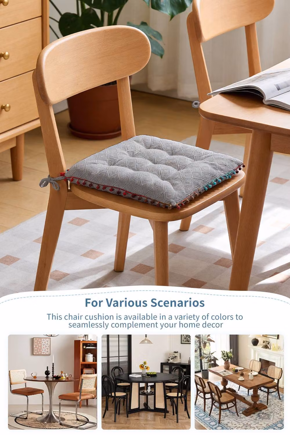 Living and Home Bohemian Style Tufted Square Chair Cushion with Tassels in Grey, W/D/H: 40 x 40 x 40 cm – 4