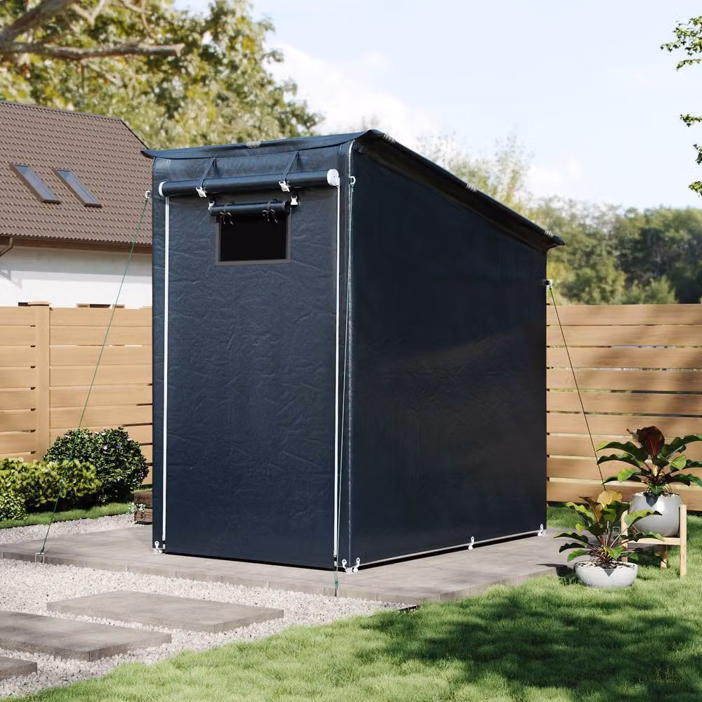 Living and Home Outdoor Garden Storage Shelter with Roll-Up Zipper Door and Window, Dark Grey, W/D/H: 121.92 x 121.92 x 200 cm – 4