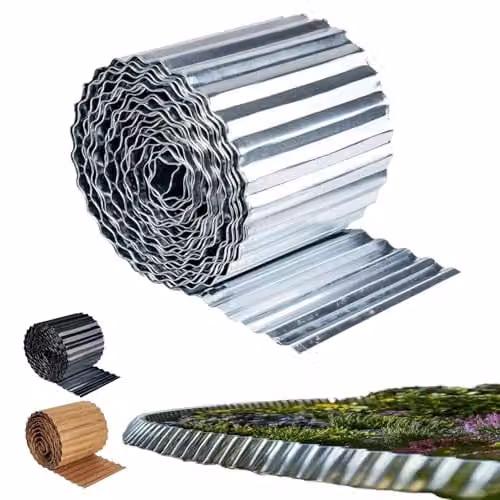 Nicoman Heavy Duty Corrugated Galvanised Steel Garden Edging Roll, Silver
