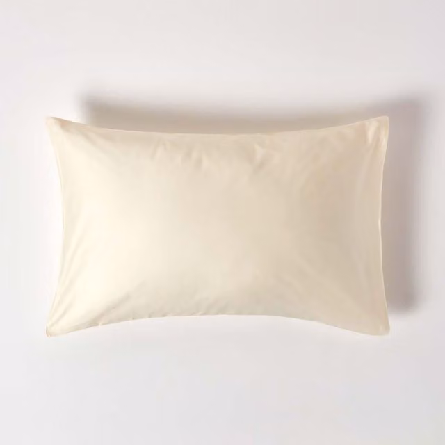 Homescapes Organic GOTS Combed Cotton Pillowcase, Beige/Yellow, W: 74 cm, H: 48 cm