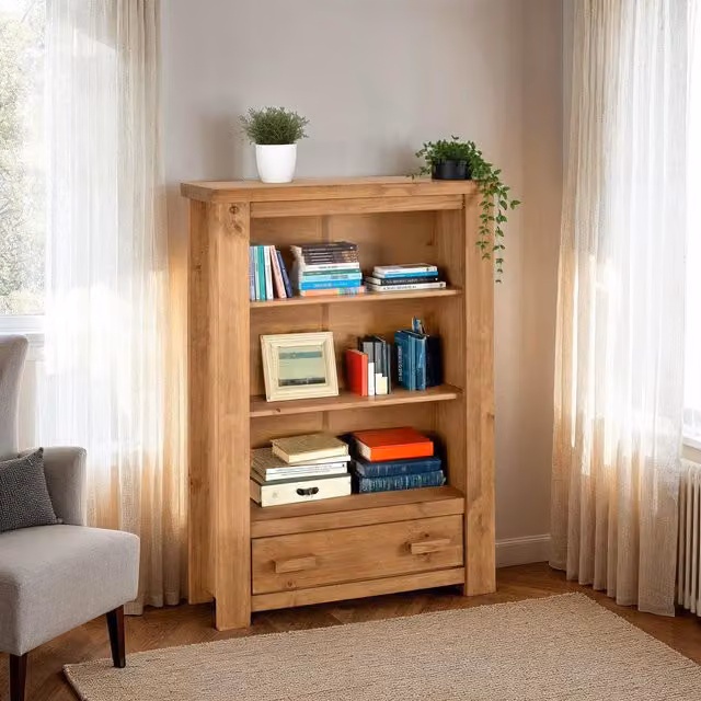 Seconique Tortilla One Drawer Bookcase in Pine Brown
