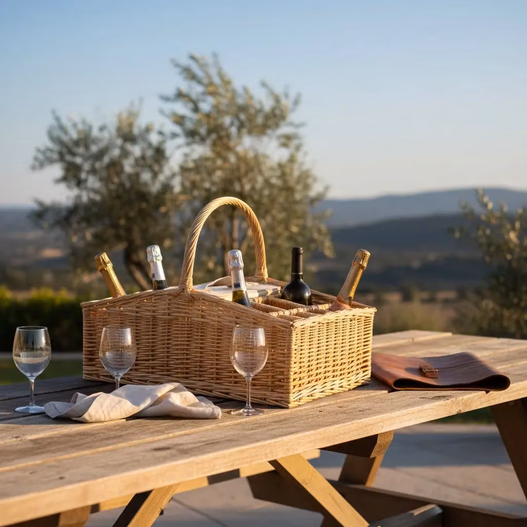 Red Hamper Large Wicker Drinks Basket Carrier in Brown, W/D/H: 37.0 x 21.0 x 37.0 cm – 2