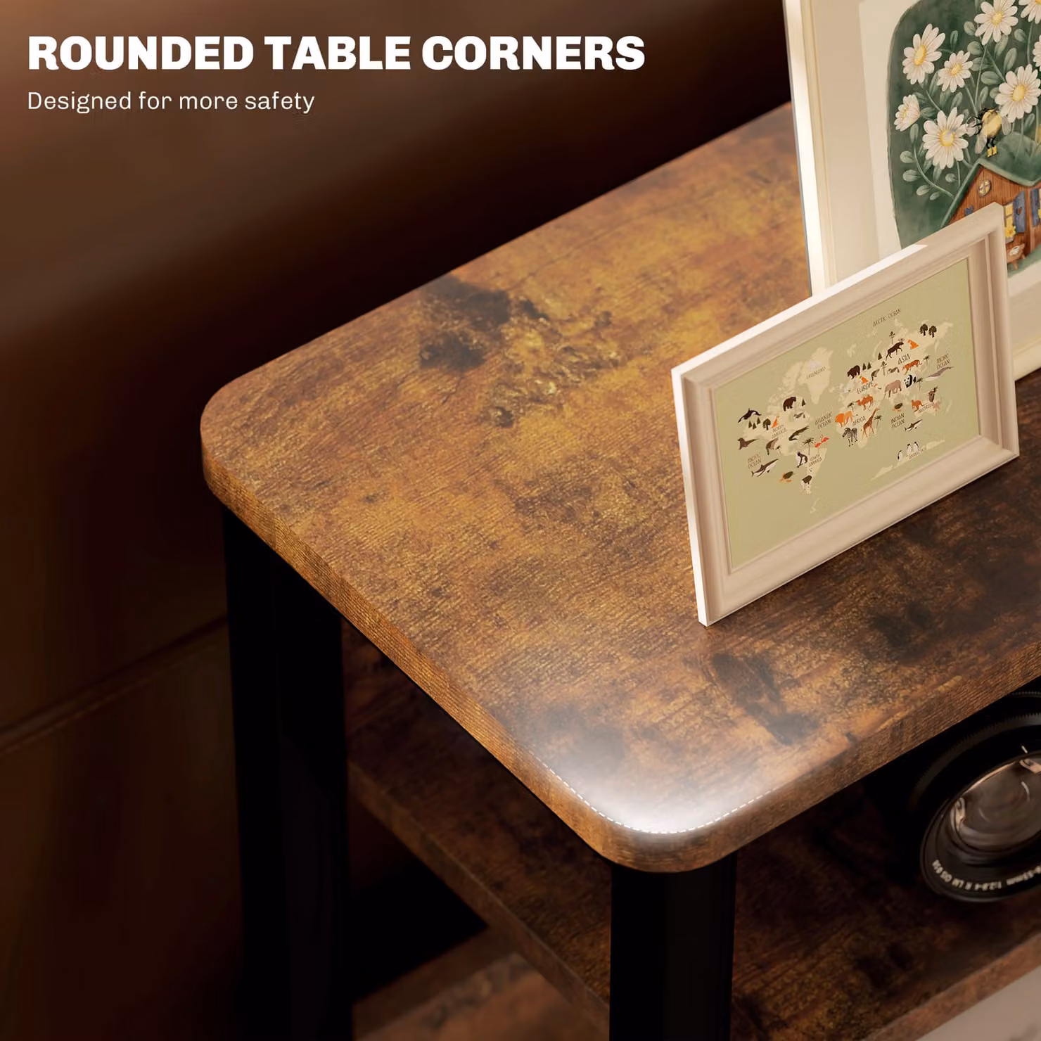 HOMCOM Industrial-Style Side Table in Black and Brown – 4