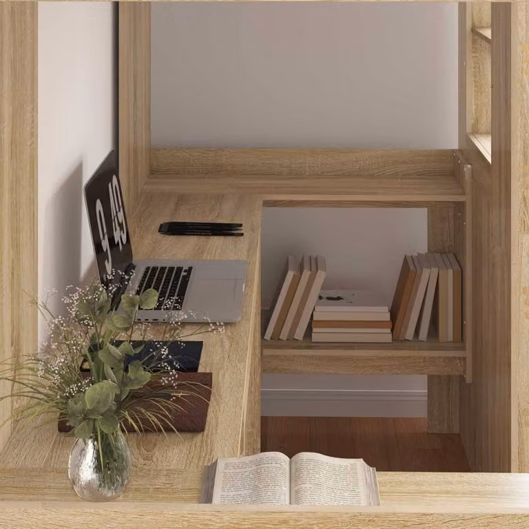 Berkfield Home Loft Bed Frame with Desk in Sonoma Oak Brown, W/D/H: 190 x 90 x 175 cm (Engineered Wood)