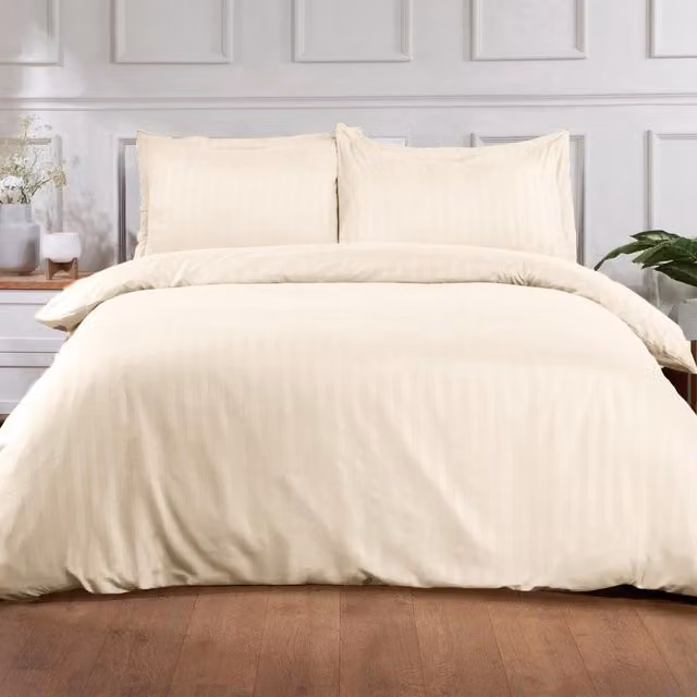 Brentfords Yellow Satin Stripe Microfibre Duvet Cover and Pillowcase Set, Reversible, W: 90 cm x L: 200 cm