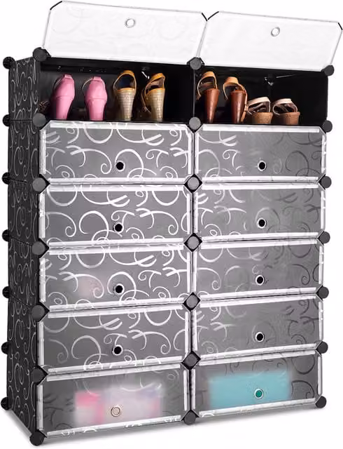 COSTWAY Black 24 Pair Cube Shoe Rack Organizer