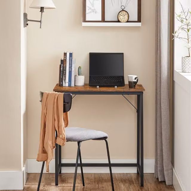 VASAGLE Industrial Writing Desk in Bronze and Brown, W: 75 cm, D: 50 cm, H: 80 cm