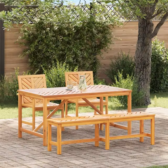 Berkfield Home 4 Piece Rustic Acacia Wood Garden Dining Set in Brown