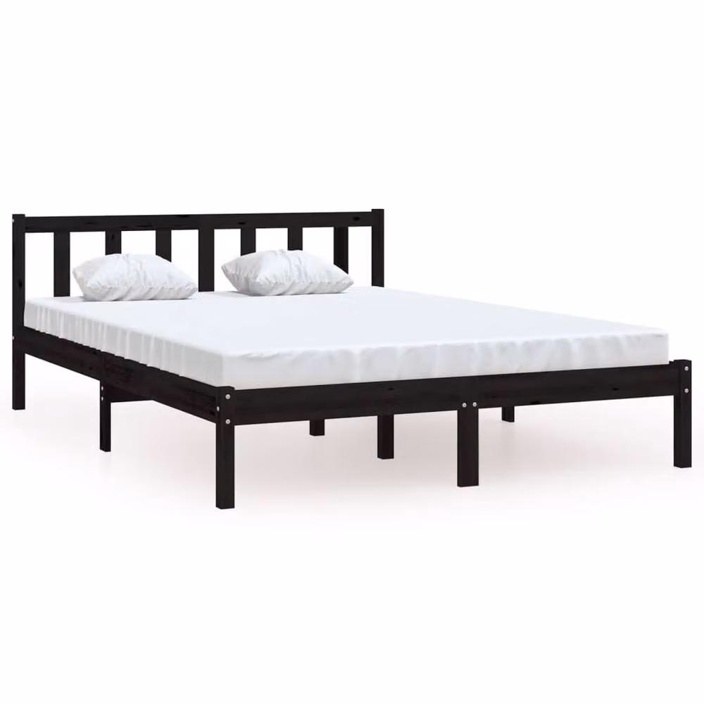 Berkfield Home Modern Black Solid Wood Pine Bed Frame W/D/H: 140.5 x 190 x 69.5 cm – 3