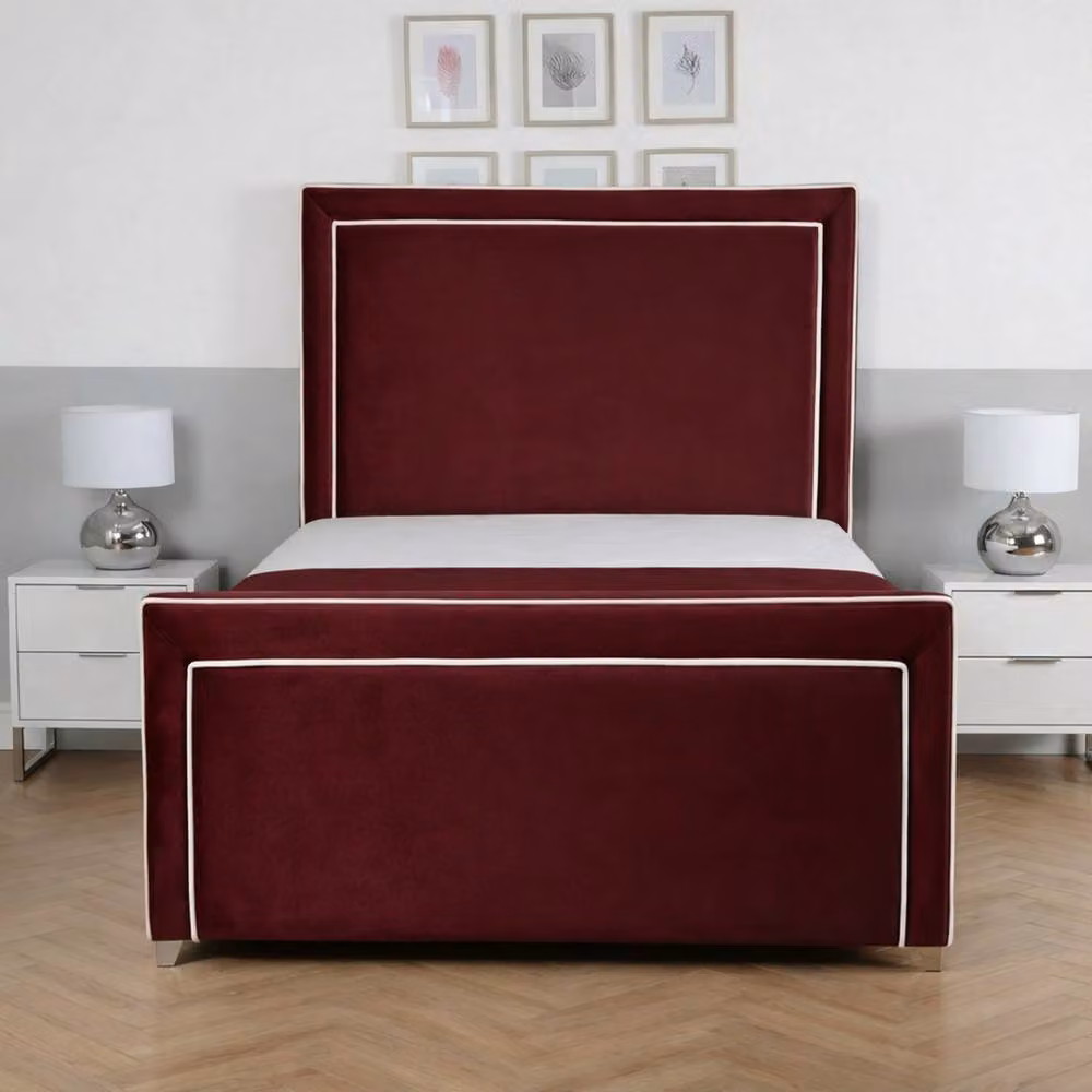 Living Comfort Bedz Verona Upholstered Velvet Bed Frame in Red, W/D/H: 120 x 200 cm – 2