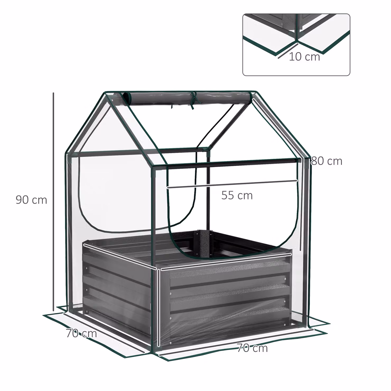 Outsunny Raised Planter Box with Greenhouse Cover, Metal Garden Bed for Vegetables and Herbs, Clear and Dark Grey – 3