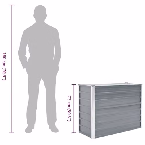 vidaXL Grey Galvanised Steel Raised Bed W/D/H: 100 x 40 x 77 cm – 2
