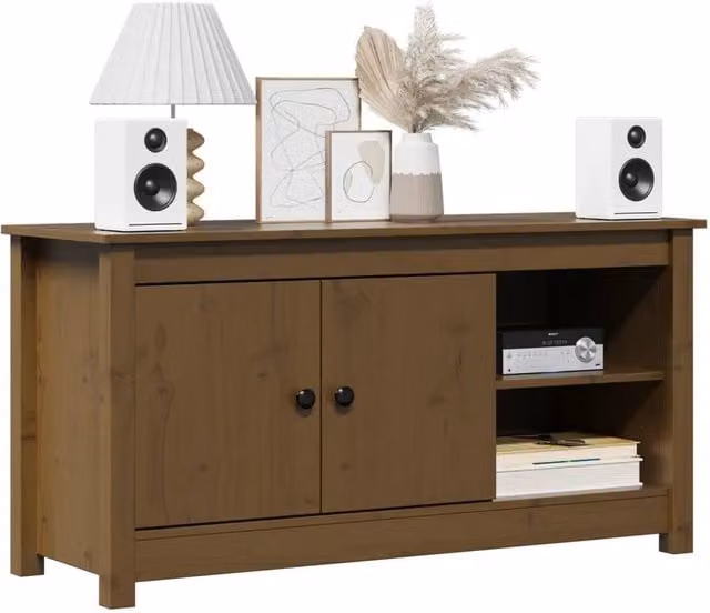 Berkfield Home TV Cabinet in Honey Brown Solid Pine Wood, W: 103 cm, D: 36.5 cm, H: 52 cm