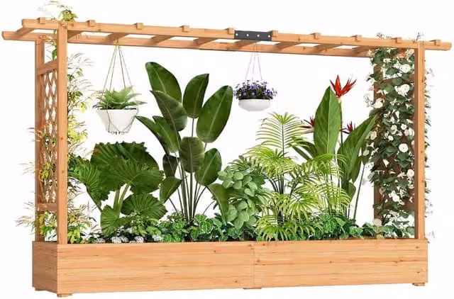 SPETLEK Natural Raised Garden Bed with Climbing Trellis in Brown – 1