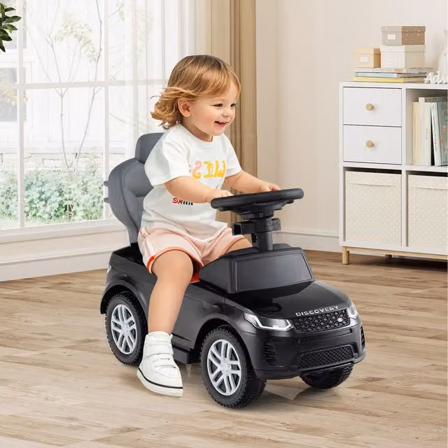 Costway 3 in 1 Ride On Push Car for Toddlers with Push Handle and Light and Sound Effects, Black