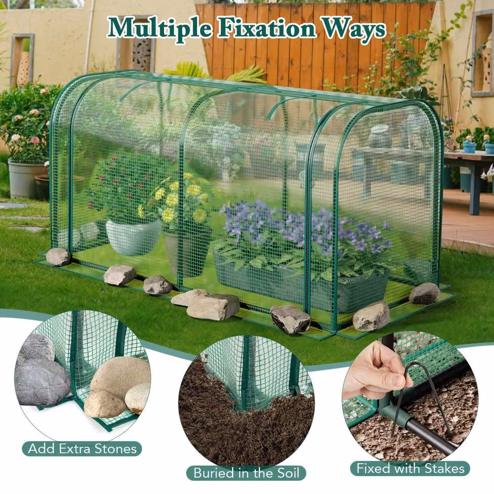 Gymax Mini Tunnel Greenhouse in Green with Waterproof PE Cover, W/D/H: 118 x 55 x 60 cm – 4
