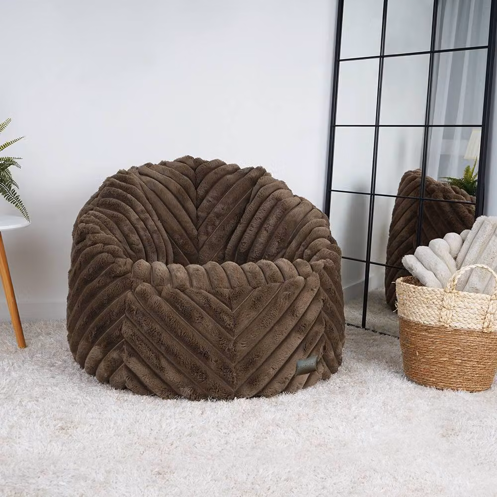rucomfy Faux Fur Ribbed Zen Chair Bean Bag, Plush Lounge Seat in Brown – 2