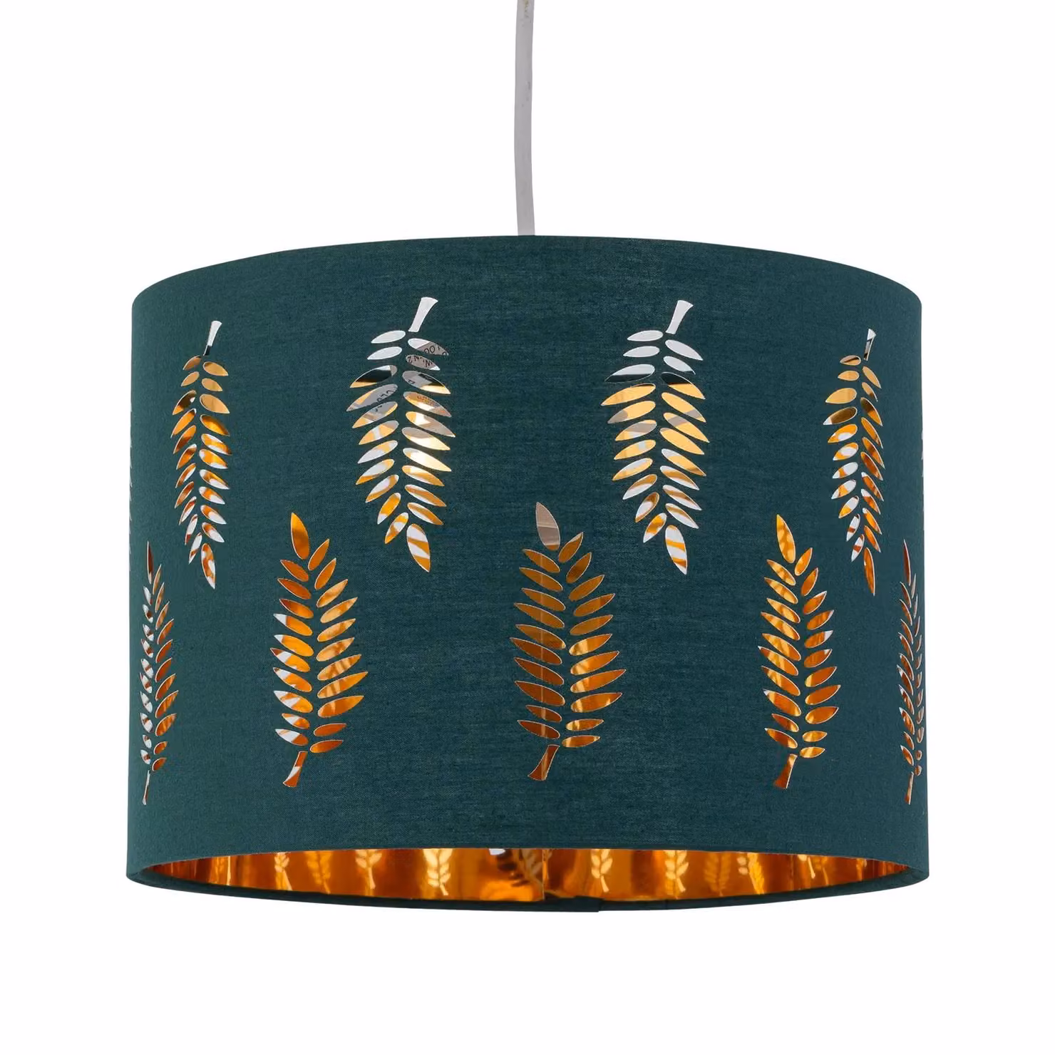 First Choice Lighting Set of 2 Fern Dark Green and Gold Modern Round Fabric Pendant Lightshades, Diameter: 30 cm – 2