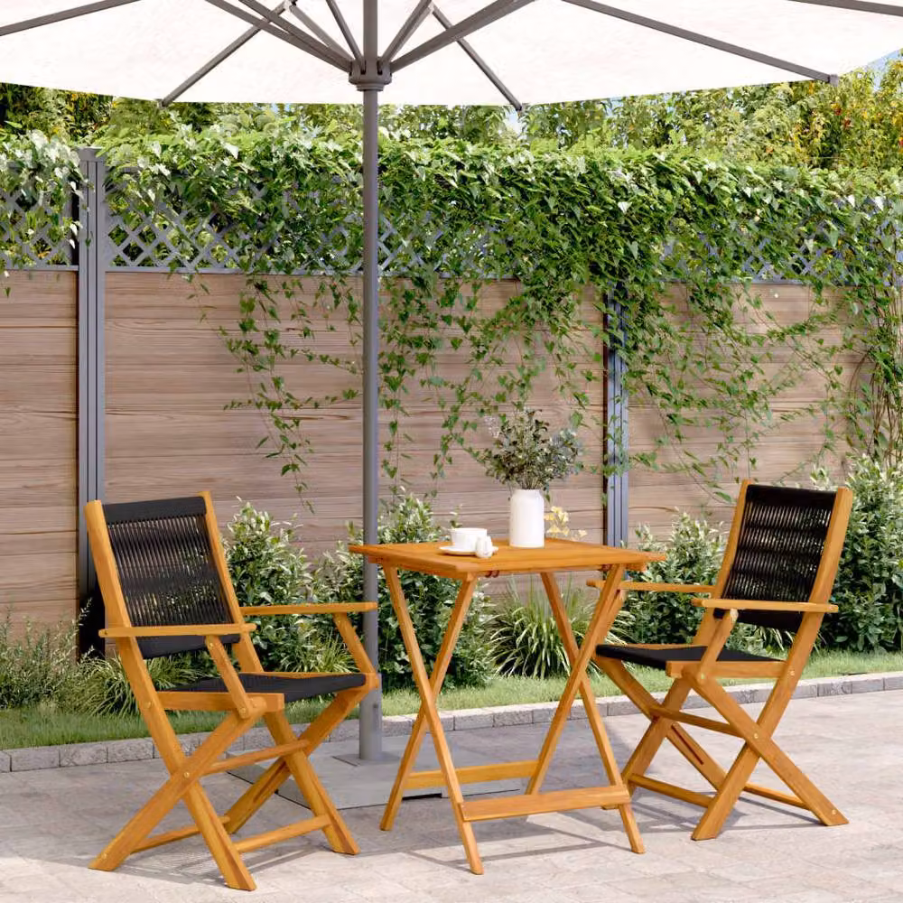 Berkfield Home 3 Piece Bistro Set in Black Polypropylene and Acacia Wood – 2