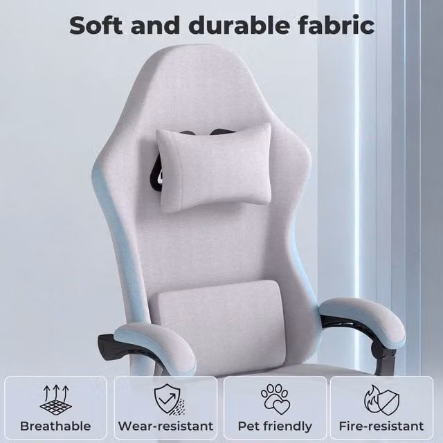KORVIXA Grey Fabric Gaming Recliner Office Desk Chair with Armrests and Headrest – 1