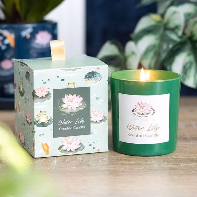 Uniqueful Green Water Lily Floral Pillar Candle
