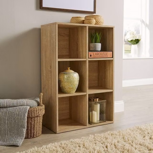 Home Source 6 Cube Storage Shelf Unit in Light Oak