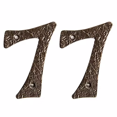 Hammer and Tongs Rustic Metal Number 7 Wall Numeral in Black or Grey, Pack of 2, Height: 9 cm